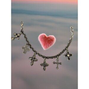 Brighton FAITHFUL CROSS Charm Bracelet Silver-tone Vintage.